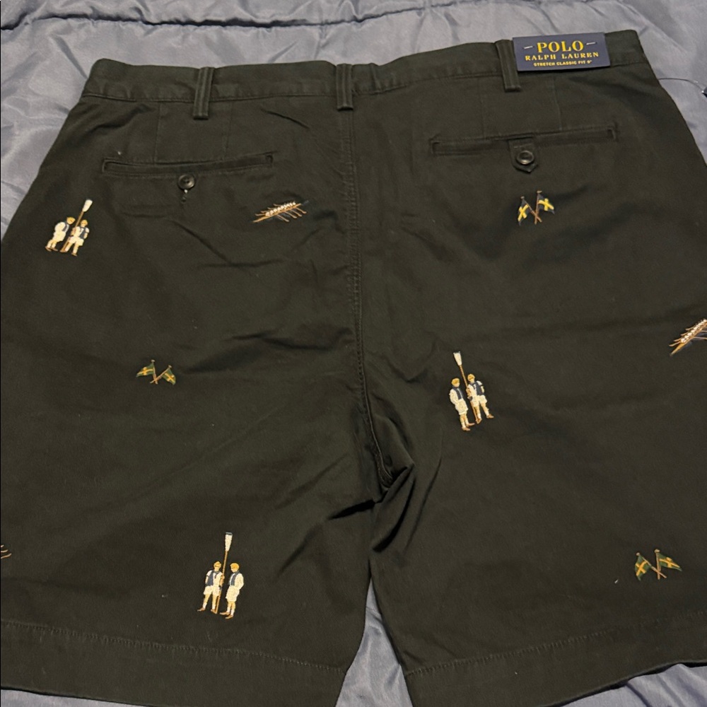 Polo by Ralph Lauren Black Embroidered Men’s Flat Front Shorts - Picture 4 of 6